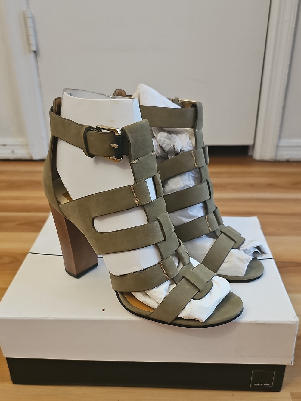NEW Dolce Vita "Niro" Suede Olive Strappy High Heel Sandals
